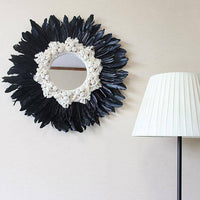 Miroir décoratif mural rond à plumes noires et blanches Modern