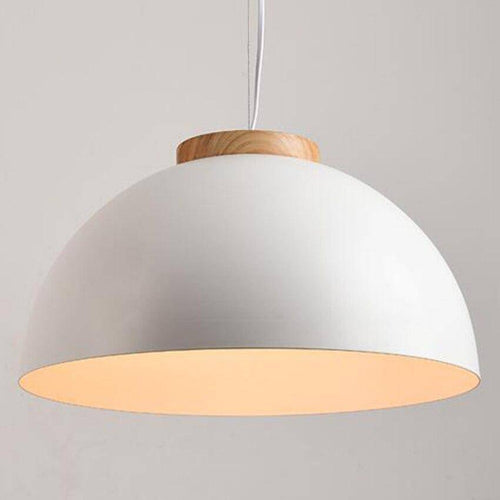 Suspension demi boule blanche en métal et base en bois - vue 5 sur 7