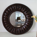 Miroir mural décoratif rond en bois foncé tressé