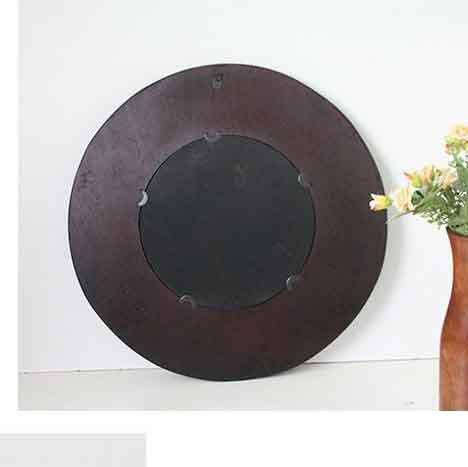 Miroir mural décoratif rond en bois foncé tressé - vue 4 sur 4