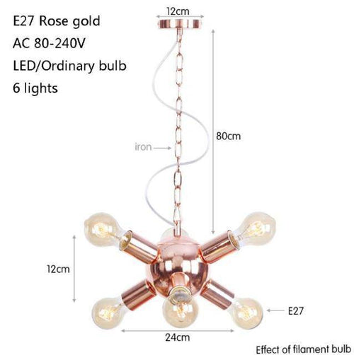 Lustre design LED en métal rose gold avec plusieurs lampes Fly - vue 4 sur 9