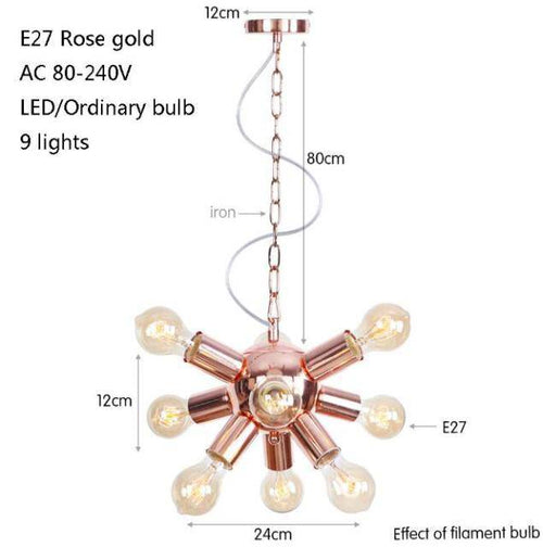 Lustre design LED en métal rose gold avec plusieurs lampes Fly - vue 8 sur 9