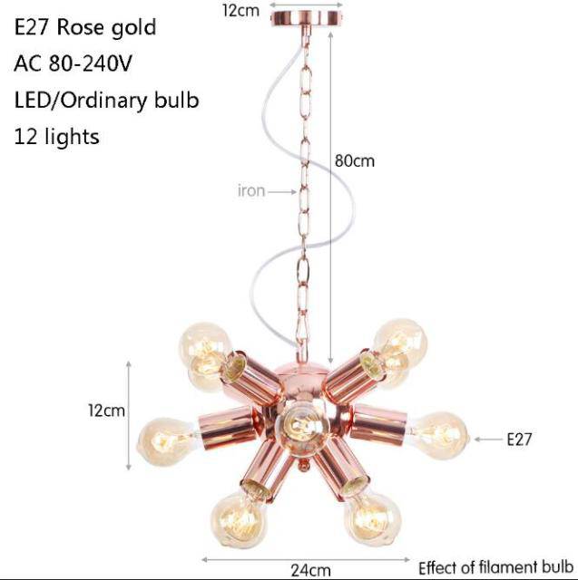 Lustre design LED en métal rose gold avec plusieurs lampes Fly - vue 5 sur 9