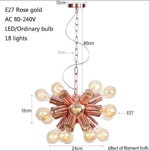 Lustre design LED en métal rose gold avec plusieurs lampes Fly - vue 7 sur 9