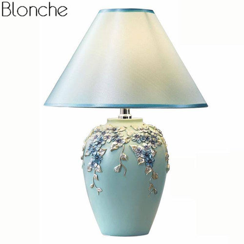 Lampe de chevet à poser avec abat-jour et base fleuri colorée - vue 4 sur 12