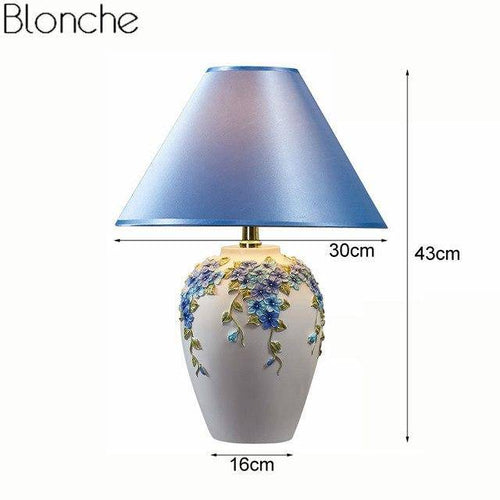 Lampe de chevet à poser avec abat-jour et base fleuri colorée - vue 12 sur 12