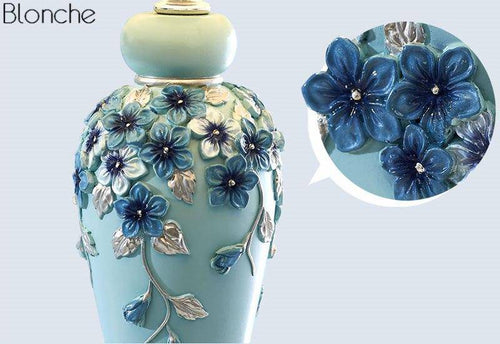 Lampe de chevet à poser avec abat-jour et base fleuri colorée - vue 13 sur 12