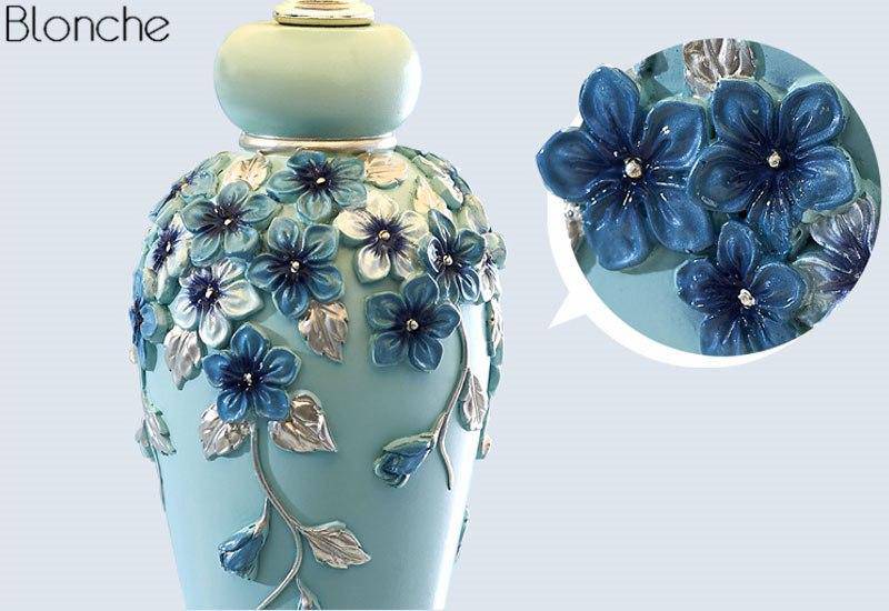 Lampe de chevet à poser avec abat-jour et base fleuri colorée - vue 12 sur 12