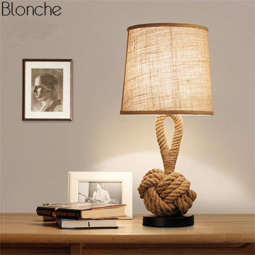 Lampe de chevet avec abat-jour en tissu et support en cordage - vue 3 sur 5