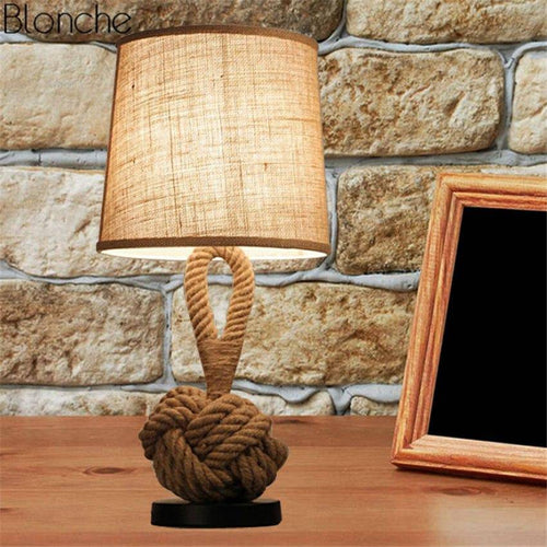 Lampe de chevet avec abat-jour en tissu et support en cordage - vue 6 sur 5