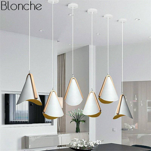 Suspension design en métal blanc et bois Nordic - vue 3 sur 7