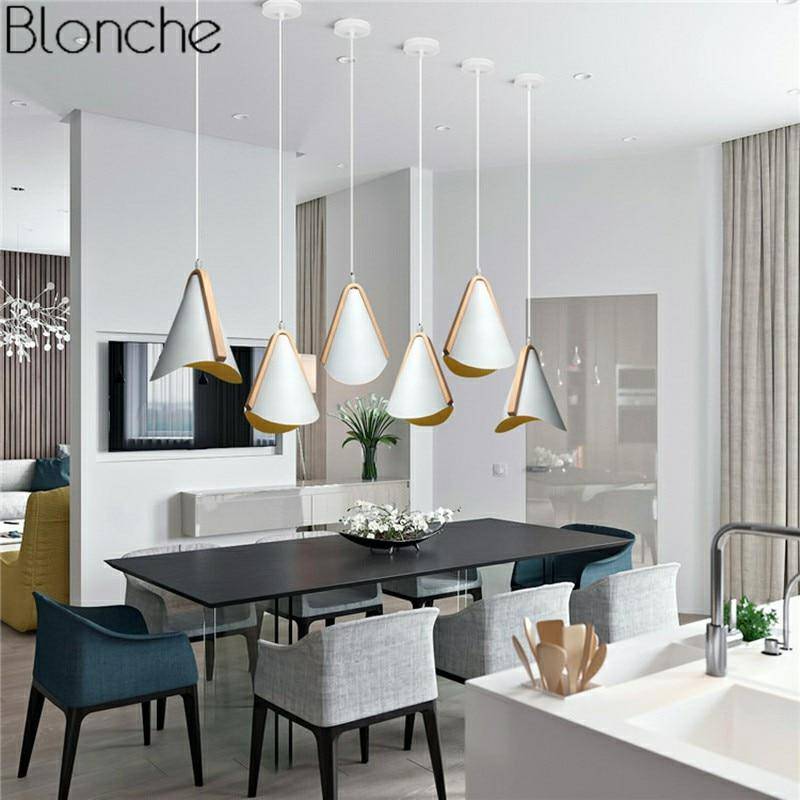 Suspension design en métal blanc et bois Nordic - vue 3 sur 7