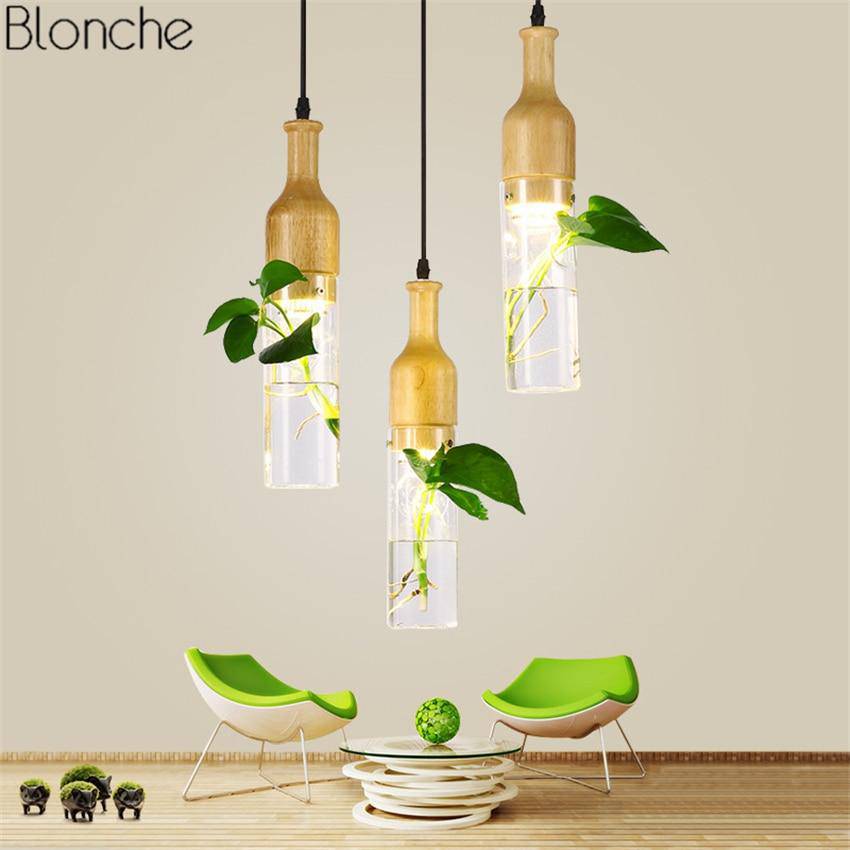 Suspension LED en bois avec plante et réservoir d'eau Bottle - vue 2 sur 8