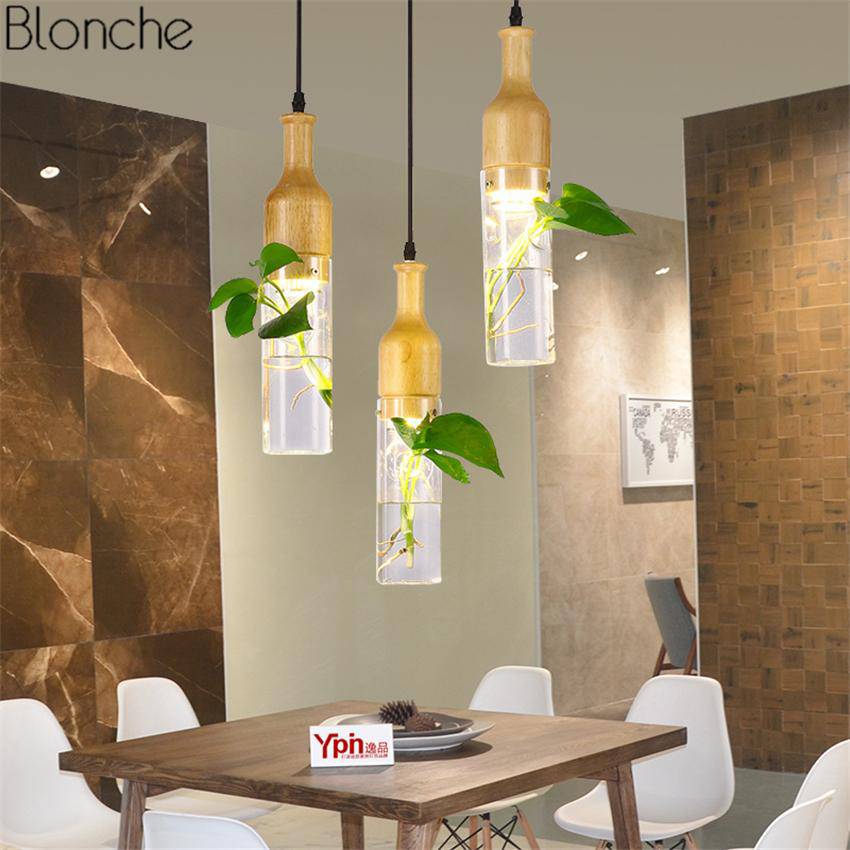 Suspension LED en bois avec plante et réservoir d'eau Bottle - vue 3 sur 8