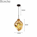 Suspension design LED en verre de couleur déformé Lava