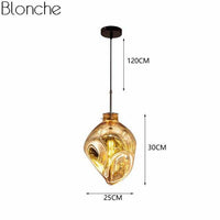 Suspension design LED en verre de couleur déformé Lava