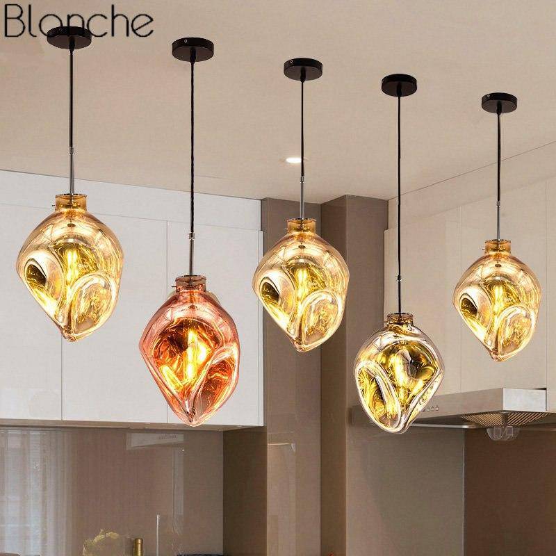 Suspension design LED en verre de couleur déformé Lava - vue 3 sur 16