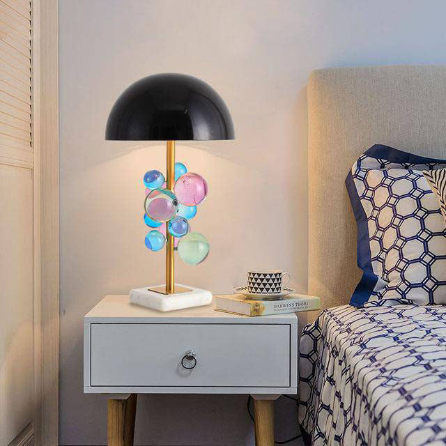 Lampe à poser base marbre et abat-jour métal Ball - vue 2 sur 7