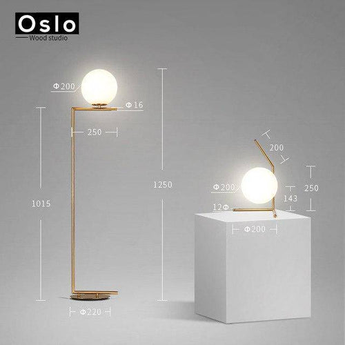 Lampadaire design à LED doré avec boule en verre - vue 9 sur 8