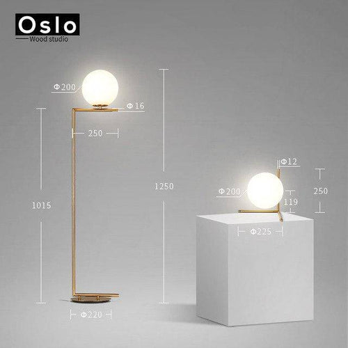 Lampadaire design à LED doré avec boule en verre - vue 8 sur 8