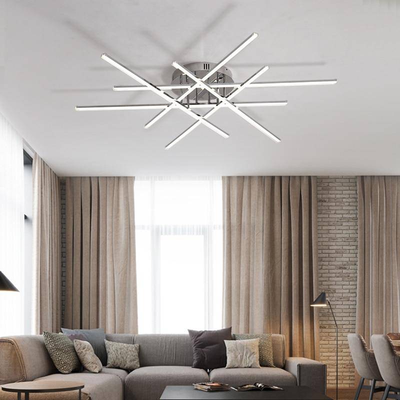 Plafonnier LED moderne barres chromées Flush - vue 5 sur 9