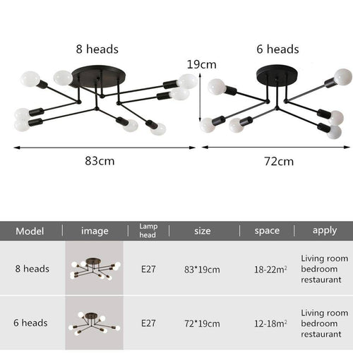 Plafonnier en métal rétro avec plusieurs lampes Personality - vue 3 sur 5
