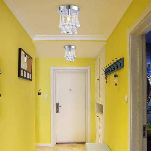 Plafonnier LED chromé et gouttes en cristal - vue 6 sur 7