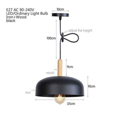 Suspension LED demi boule style industriel avec support en bos