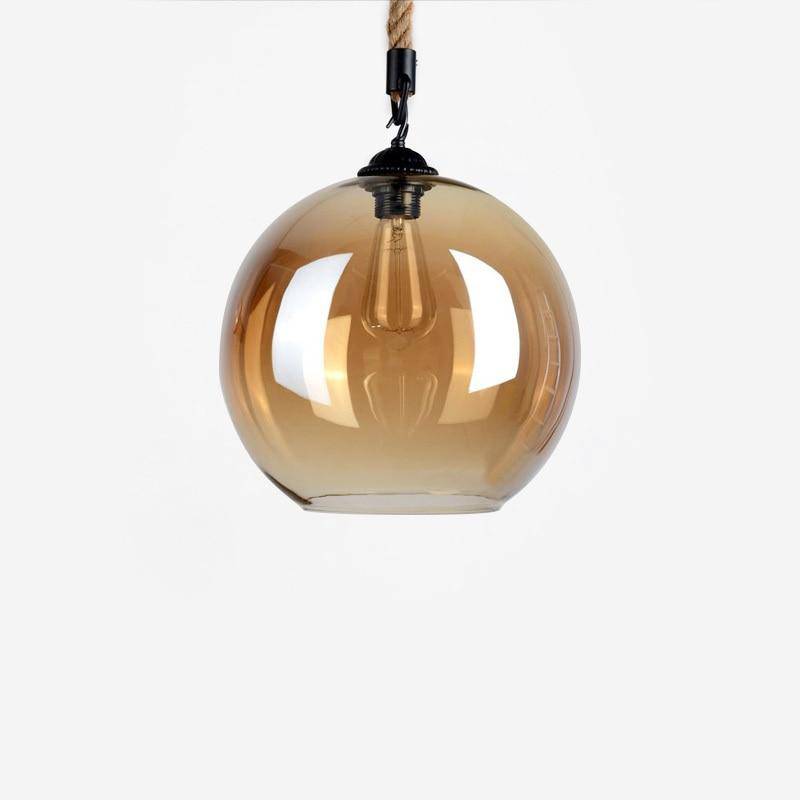 Suspension design boule en verre ambré sur corde Decor - vue 3 sur 4