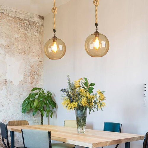 Suspension design boule en verre ambré sur corde Decor - vue 4 sur 4