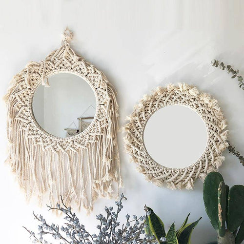 Miroir mural décoratif rond en tissu tombant - vue 3 sur 3