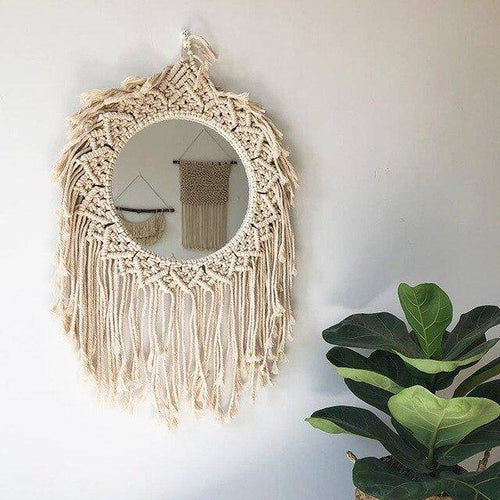 Miroir mural décoratif rond en tissu tombant