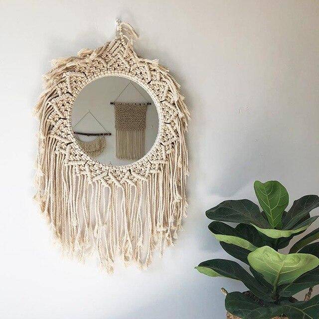 Miroir mural décoratif rond en tissu tombant