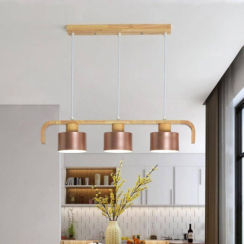 Suspension moderne à LED en bois et abat-jour (plusieurs couleurs) - vue 5 sur 15
