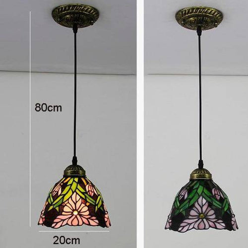 Suspension rétro à LED avec abat-jour verre aux motifs fleurs - vue 8 sur 7