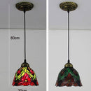 Suspension rétro à LED avec abat-jour verre aux motifs fleurs