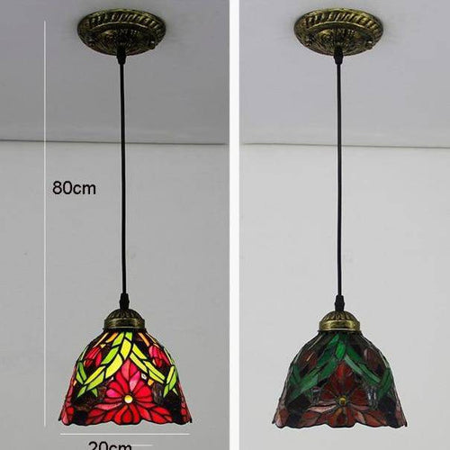 Suspension rétro à LED avec abat-jour verre aux motifs fleurs - vue 5 sur 7