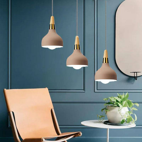 Suspension design LED avec abat-jour en métal khaki doré style Casa - vue 2 sur 4