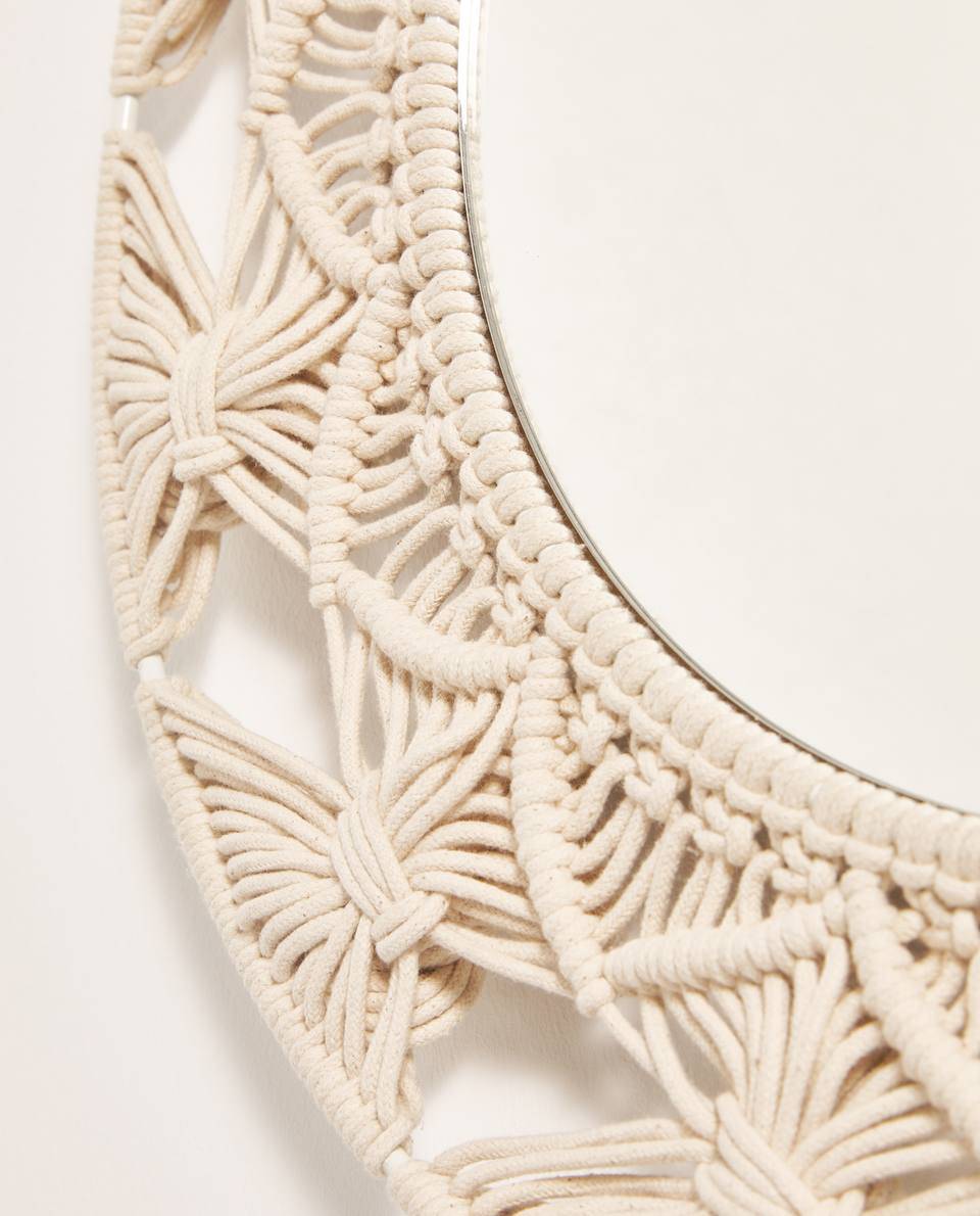 Miroir mural décoratif rond en tissu Macrame - vue 6 sur 8