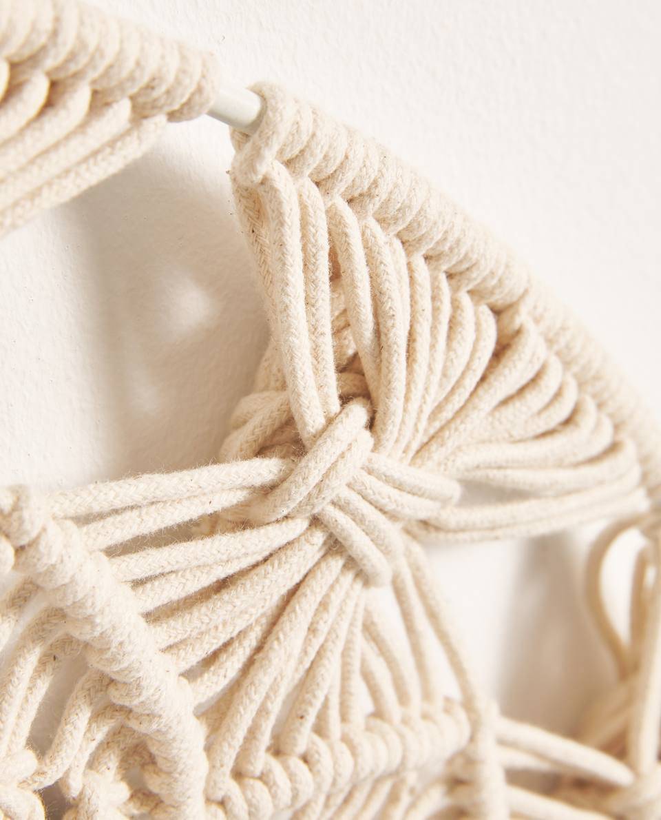 Miroir mural décoratif rond en tissu Macrame - vue 7 sur 8