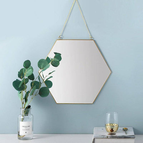 Miroir mural décoratif hexagonal à bordure en bois Geometric - vue 5 sur 10