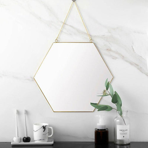 Miroir mural décoratif hexagonal à bordure en bois Geometric - vue 3 sur 10