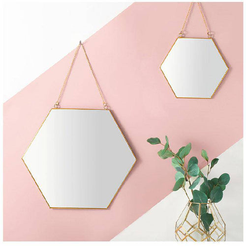 Miroir mural décoratif hexagonal à bordure en bois Geometric - vue 6 sur 10