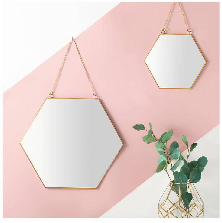 Miroir mural décoratif hexagonal à bordure en bois Geometric - vue 5 sur 10