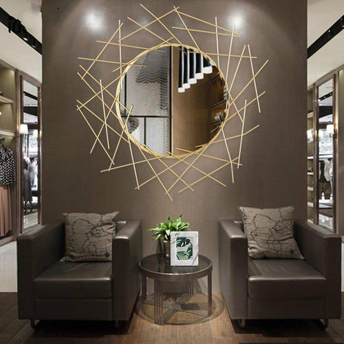 Grand miroir mural design à barres dorées - vue 3 sur 3