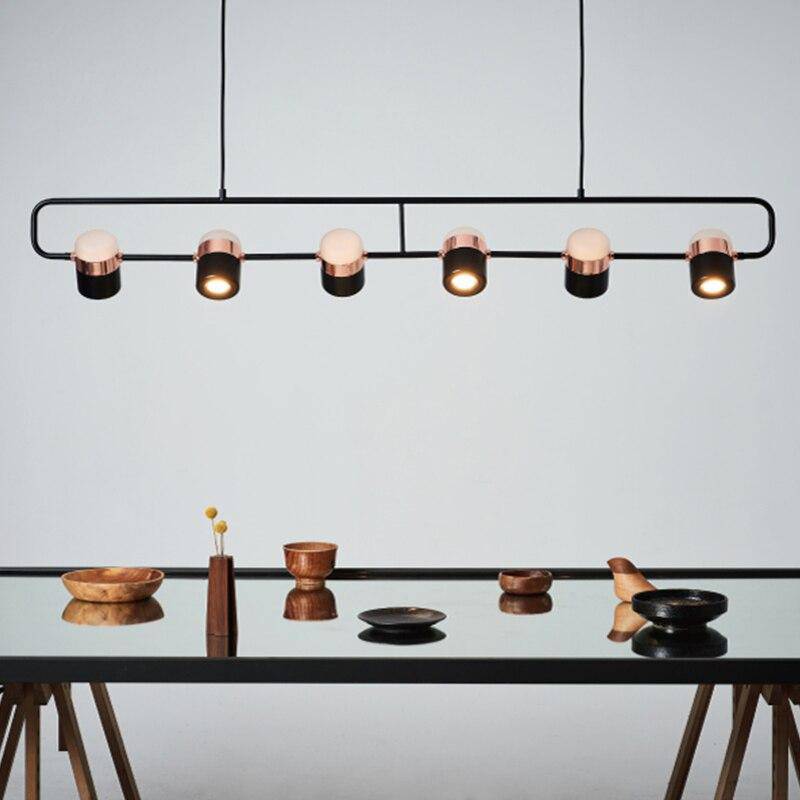 Lustre suspendue LED avec spots rose gold - vue 7 sur 8