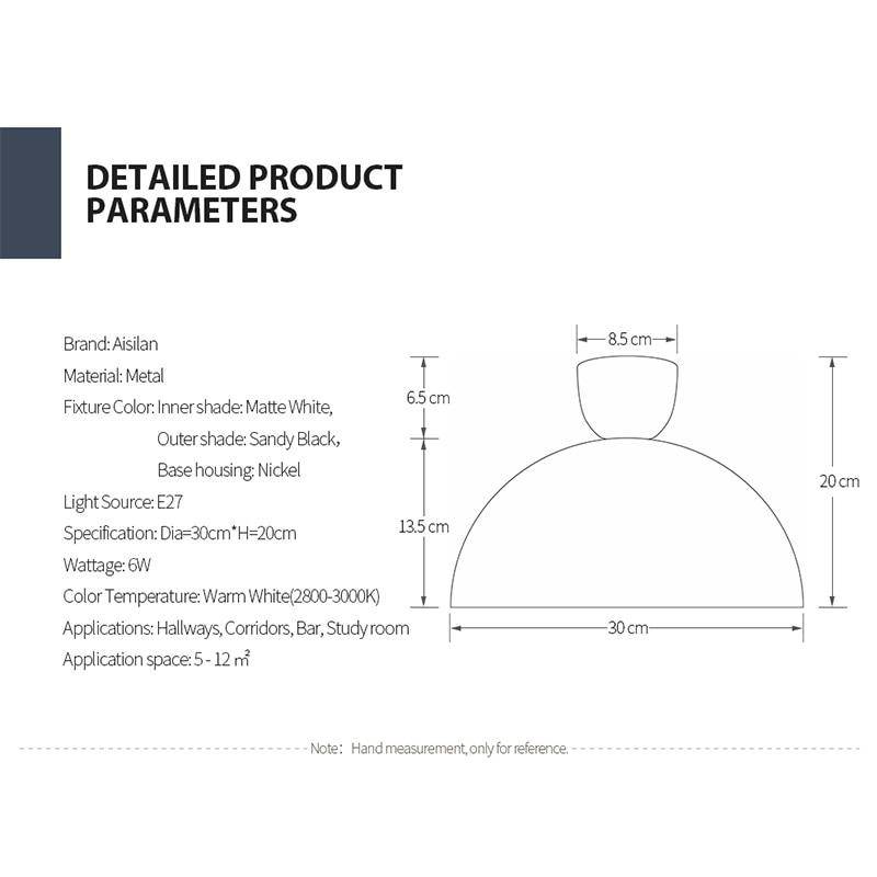 Plafonnier design LED demi boule noire Surface - vue 5 sur 5