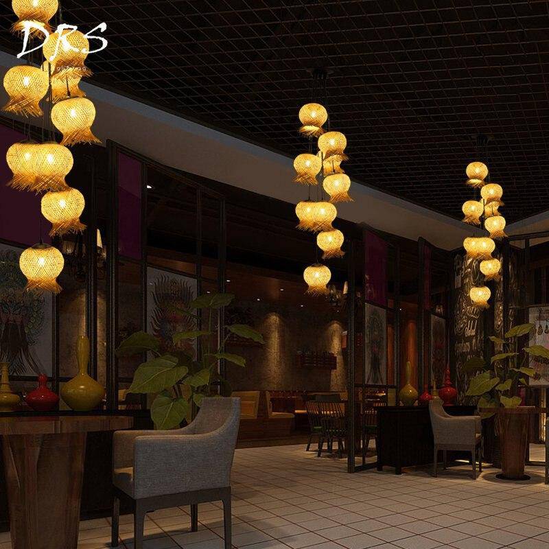 Suspension en rotin LED aux formes arrondies Créative - vue 3 sur 3