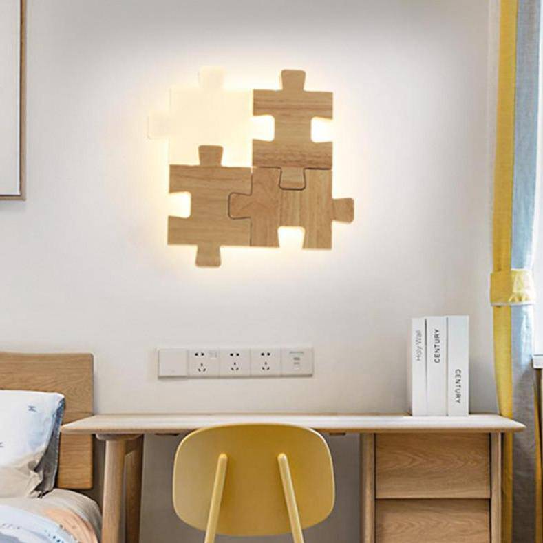 Applique murale design en forme de puzzle en bois - vue 3 sur 8