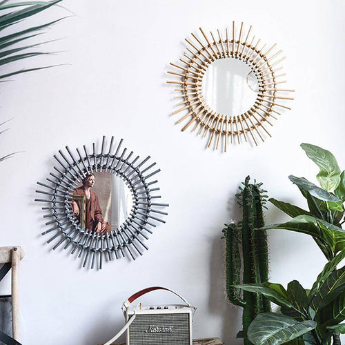Miroir mural décoratif rond en rotin noir Rattan - vue 3 sur 4
